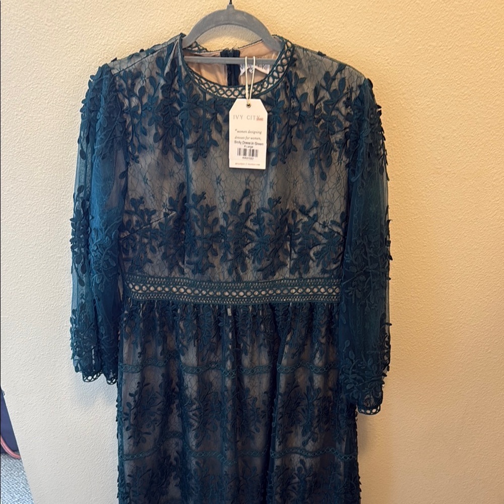 Ivy City Co Green Embroidered Dress